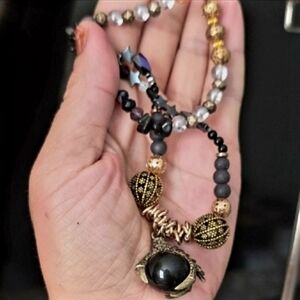 New Talon Claw Necklace Filigree  Obsidian Onyx Chips Hematite Faceted Lavabeads